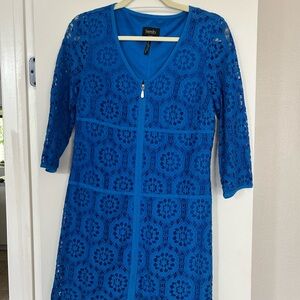 Blue Lace Zip-Up Dress